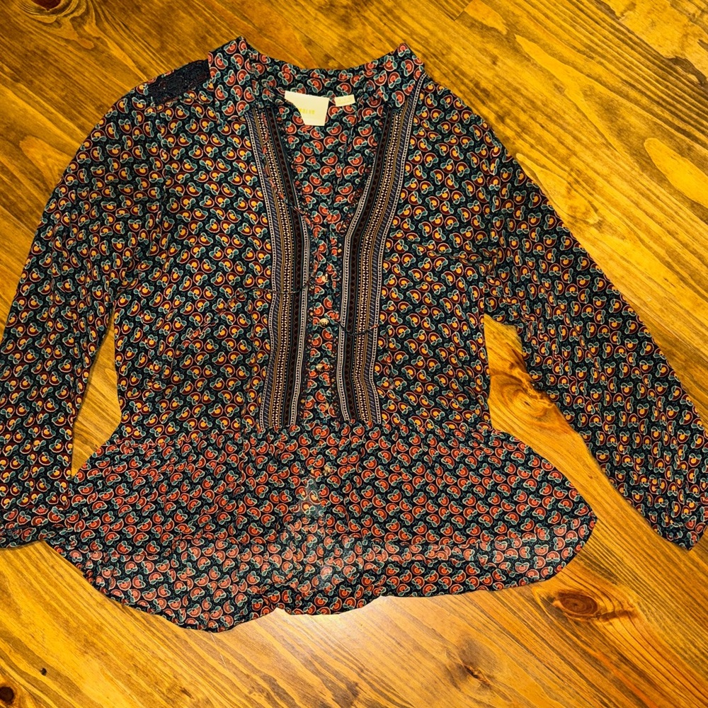 Maeve by Anthropologie Multicolor Paisley Button-Down Peasant Top - Picture 2 of 8